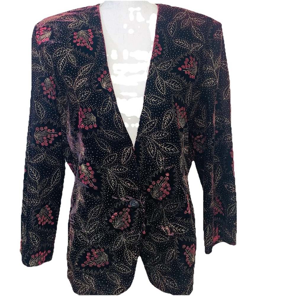 Vintage Norton McNaughten Velvel Floral Blazer Jacket Woman 12 Sparkle Holiday